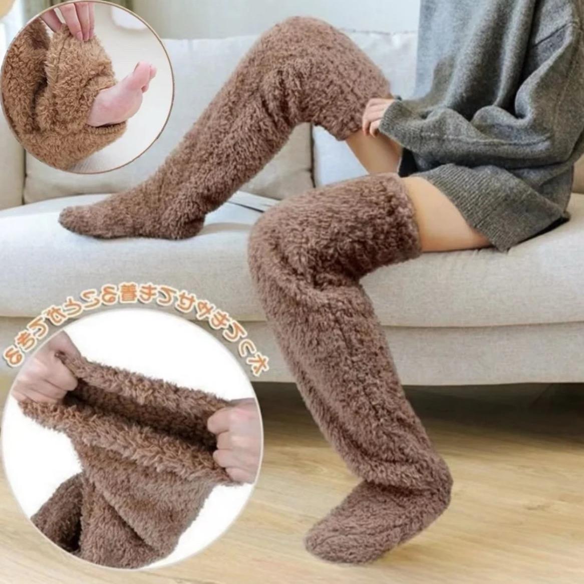 Fluffy Long Kneelet Socks Warm Plush Socks for Adult Knee Warmers Winter Leg Warmer Sleep Socks Gifts