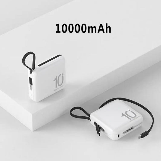 Mini Power Bank Built-in Cord Portable Micro Compact Power Bank 10000mAh Fast Charging External Battery Mobile Phone Accessories Protection Smartphone