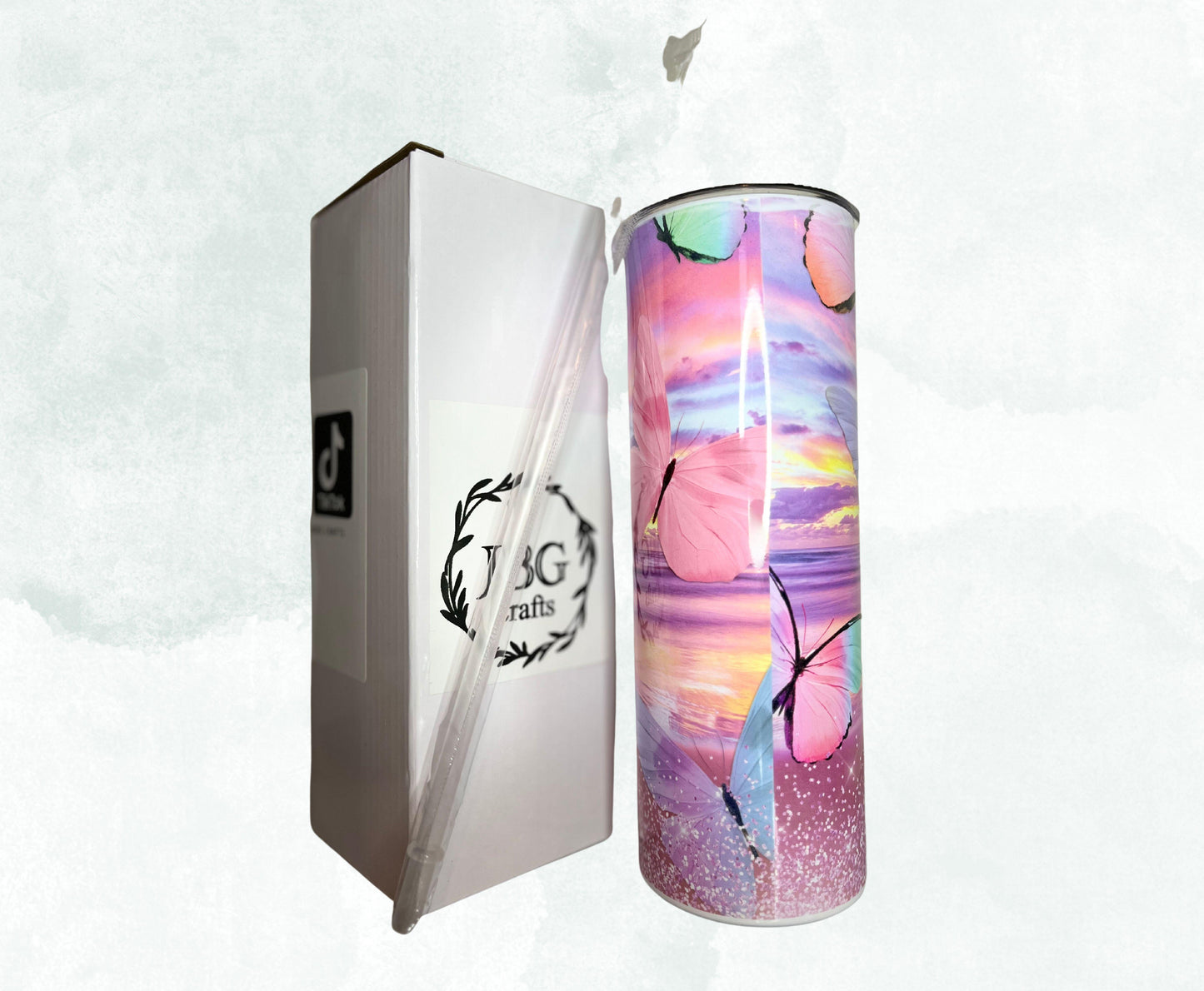 Pink Butterfly Sky Scape 20oz Straight Skinny Tumbler Drinkware Flasks