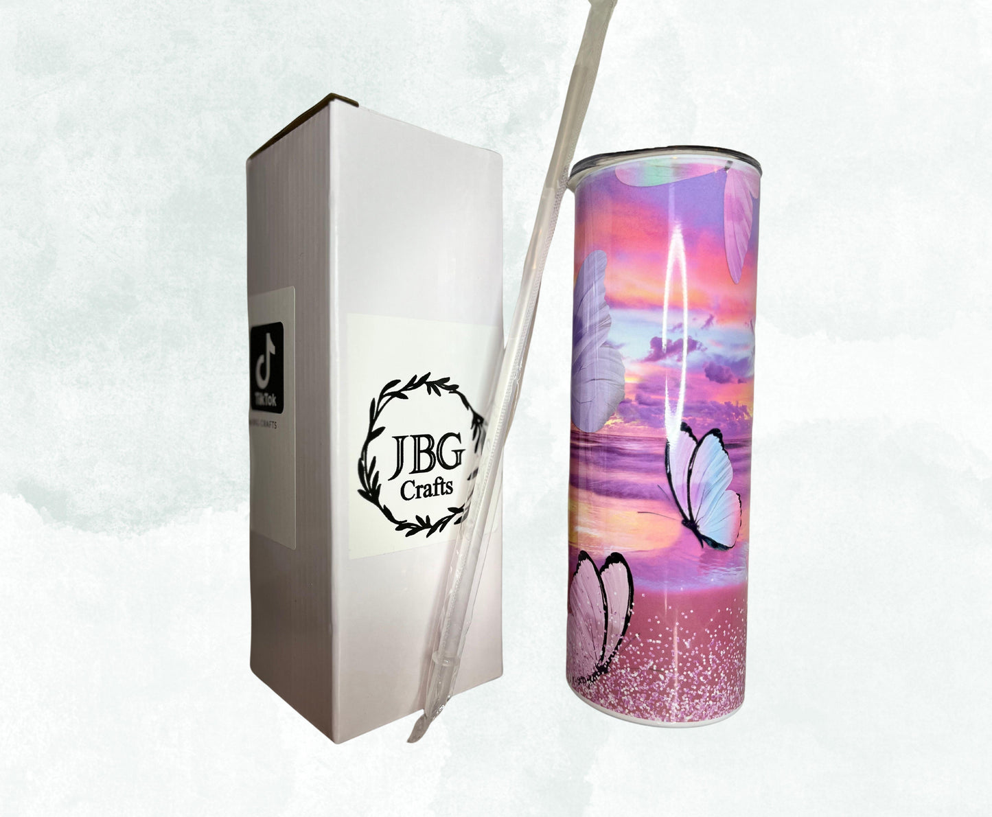 Pink Butterfly Sky Scape 20oz Straight Skinny Tumbler Drinkware Flasks