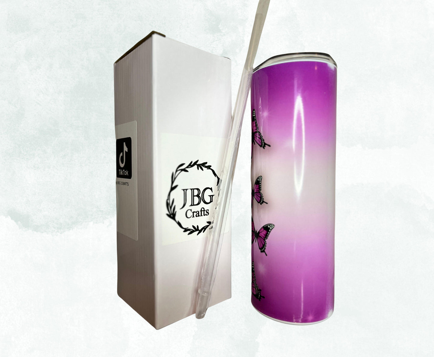 Purple Butterfly 20oz Skinny Tumbler Bottle Drinkware