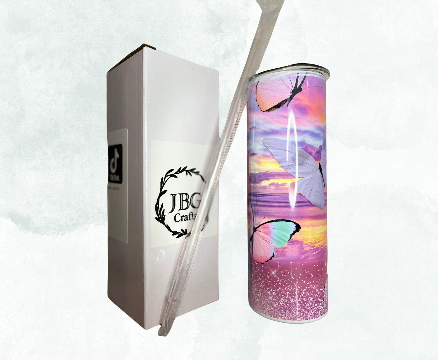 Pink Butterfly Sky Scape 20oz Straight Skinny Tumbler Drinkware Flasks