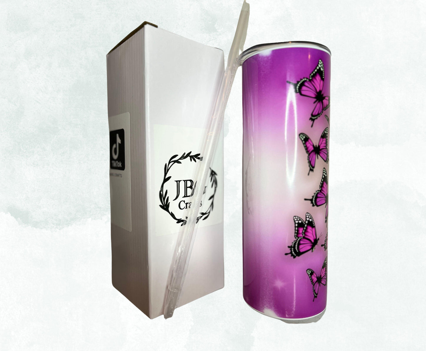 Purple Butterfly 20oz Skinny Tumbler Bottle Drinkware