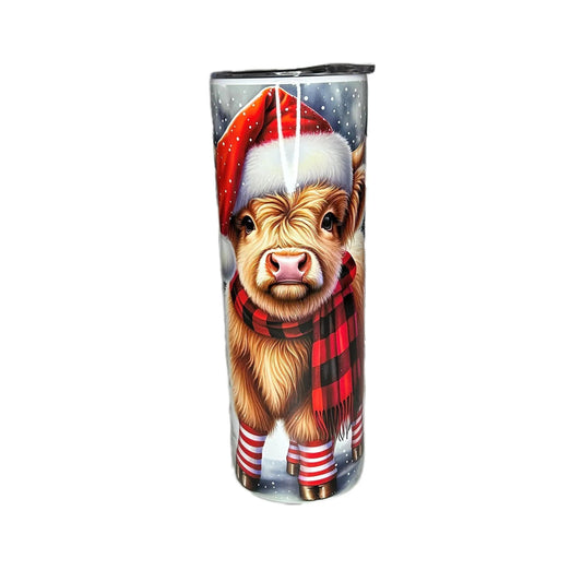 20 oz Skinny Tumbler Christmas Cow Bottle Drinkware