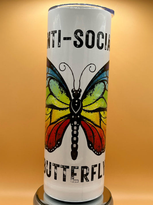 20 oz Skinny Tumbler Anti-Social Butterfly Drinkware Flasks